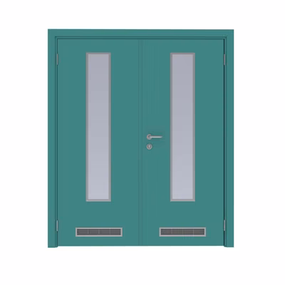 Дверь Dionysus  двустворчатая RAL 6033 с остеклением №2 с двумя вентиляционными решётками