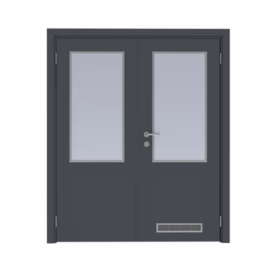 Дверь композитная Poseidon  двустворчатая RAL 7024 с остеклением №7 с вентиляционной решёткой