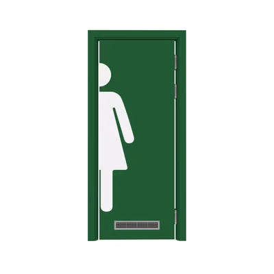 Дверь композитная Poseidon маятниковая одностворчатая RAL 6002 с вентиляционной решёткой с наклейкой WOMAN