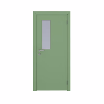 Дверь композитная Poseidon  одностворчатая RAL 6021 с остеклением №5 с Al-кромкой по периметру