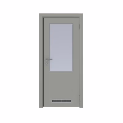 Дверь композитная Poseidon  одностворчатая Серый с остеклением №7 с вентиляционной решёткой с Al-кромкой по периметру