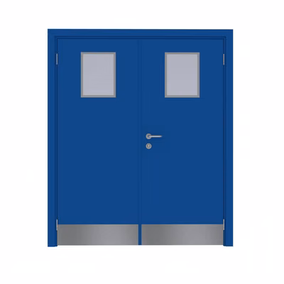 Дверь Dionysus  двустворчатая RAL 5005 с остеклением №3 с отбойной пластиной на уровне ног с Al-кромкой по высоте