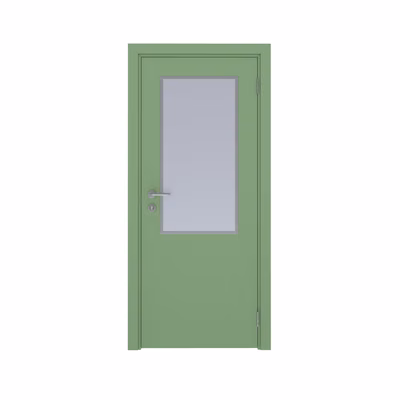 Дверь Dionysus  одностворчатая RAL 6021 с остеклением №7 с Al-кромкой по высоте