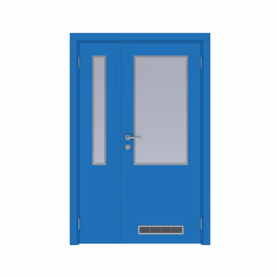 Дверь Dionysus  полуторная RAL 5015 с остеклением №6 с вентиляционной решёткой с Al-кромкой по периметру