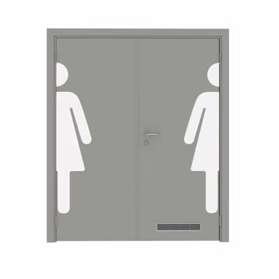Дверь Dionysus  двустворчатая Серый с вентиляционной решёткой с наклейкой WOMAN