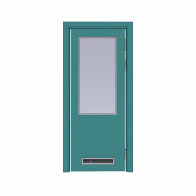 Дверь композитная Poseidon маятниковая одностворчатая RAL 6033 с остеклением №7 с вентиляционной решёткой с Al-кромкой по периметру