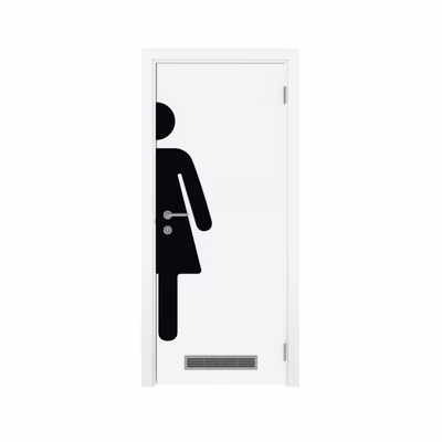 Дверь композитная Poseidon  одностворчатая Белый с вентиляционной решёткой с наклейкой WOMAN
