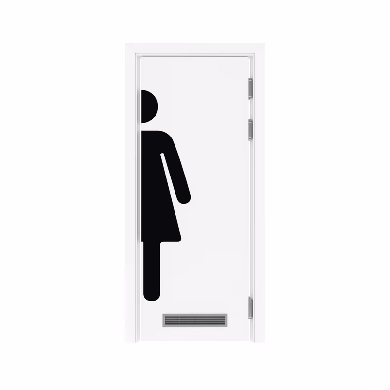 Дверь деревянная в пластике CPL маятниковая одностворчатая Белый с вентиляционной решёткой с наклейкой WOMAN