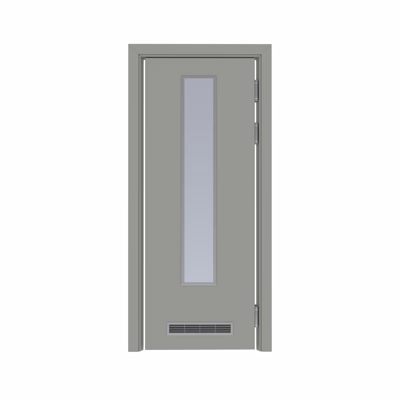 Дверь композитная Poseidon маятниковая одностворчатая Серый с остеклением №2 с вентиляционной решёткой с Al-кромкой по периметру