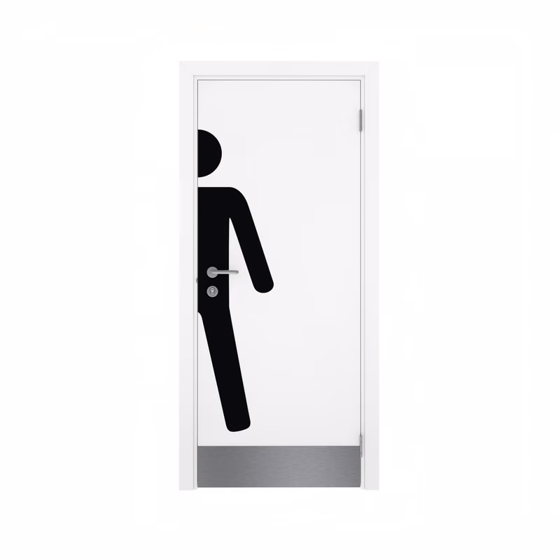 Дверь композитная Poseidon  одностворчатая Белый с отбойной пластиной на уровне ног с наклейкой MAN
