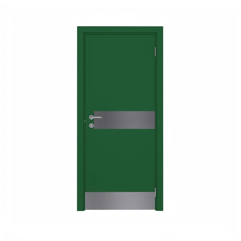 Дверь композитная Poseidon  одностворчатая RAL 6002 с отбойными пластинами на уровне ног и рук