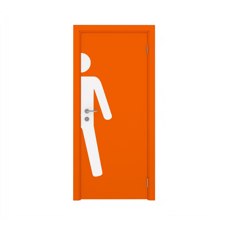 Дверь композитная Poseidon  одностворчатая RAL 2009 с наклейкой MAN с Al-кромкой по высоте