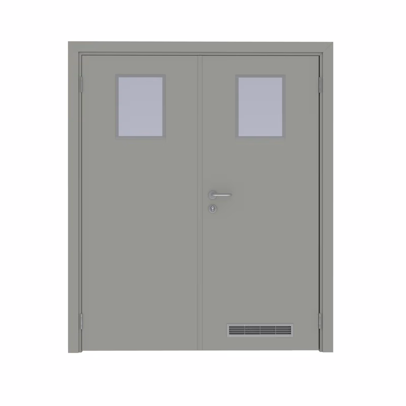 Дверь Dionysus  двустворчатая Серый с остеклением №3 с вентиляционной решёткой с Al-кромкой по периметру