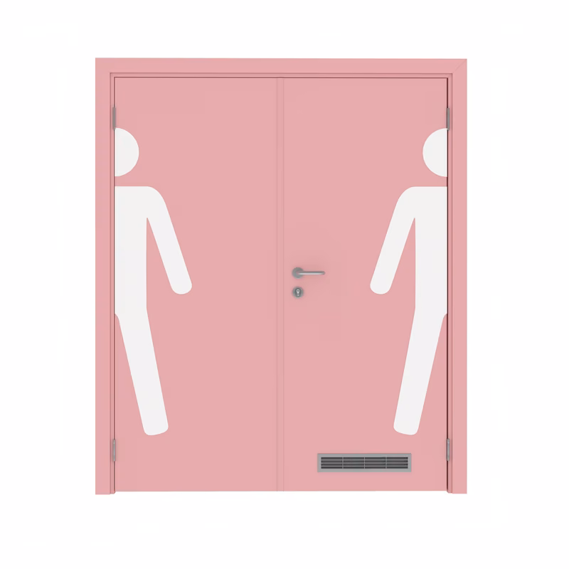 Дверь Dionysus  двустворчатая RAL 3015 с вентиляционной решёткой с наклейкой MAN с Al-кромкой по периметру