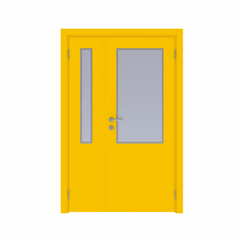 Дверь Dionysus  полуторная RAL 1023 с остеклением №7 с Al-кромкой по периметру