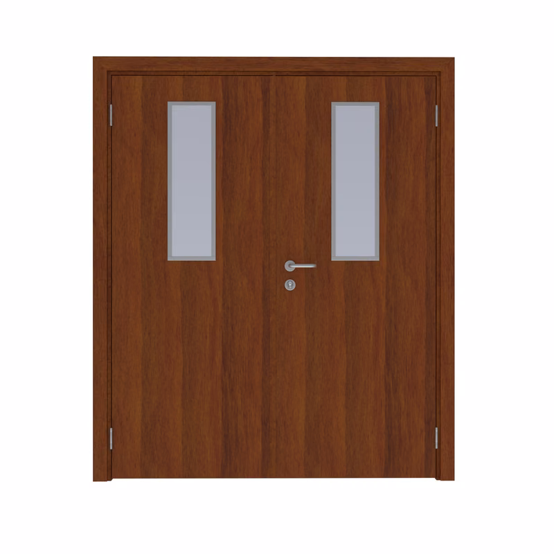 Дверь композитная Poseidon  двустворчатая Орех гварнери с остеклением №6 с Al-кромкой по периметру